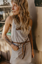 Recycled hemp and cotton apron with leather accents and straps
